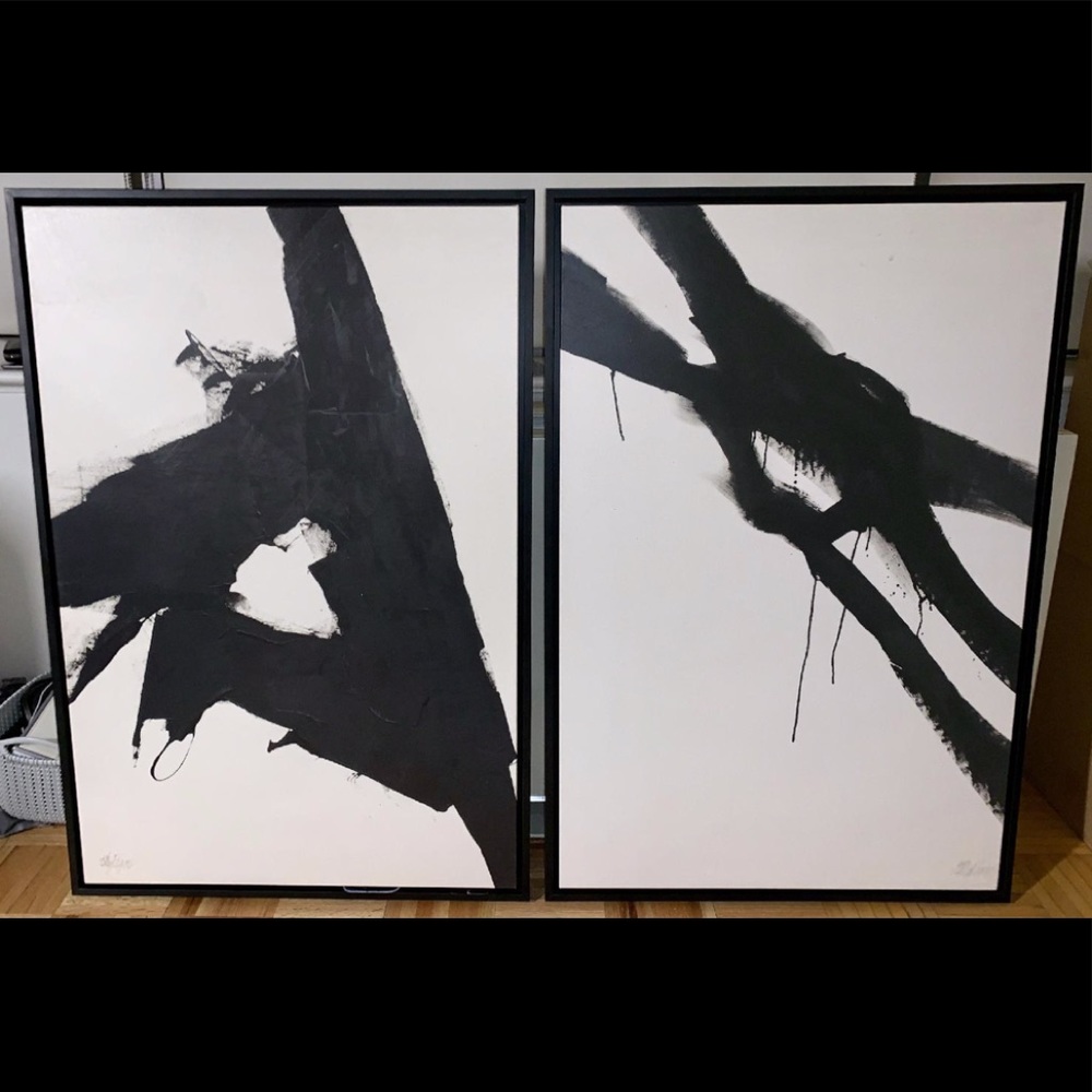 Abstract Movements Black & White Paintings - A Pair